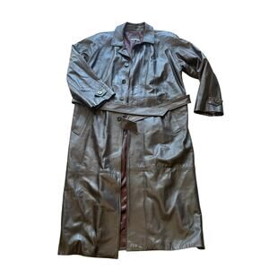 Vericci Man Men's Brown Genuine Leather Full Length Belted Trench Coat Sz large